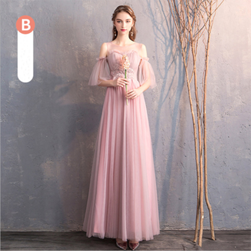 Bride&apos;s Sister Group Bridesmaid Wedding Dress Korean Style Pink Long Skirt Host Girl Evening Dress
