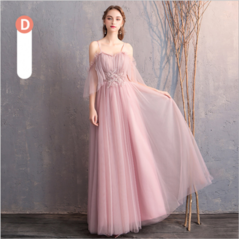 Bride&apos;s Sister Group Bridesmaid Wedding Dress Korean Style Pink Long Skirt Host Girl Evening Dress