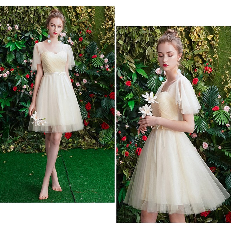 Brides&apos;s Fairy Sister Bridesmaid Dress Lovely Graduation Skirt Sweet Party Concert Evening Dress