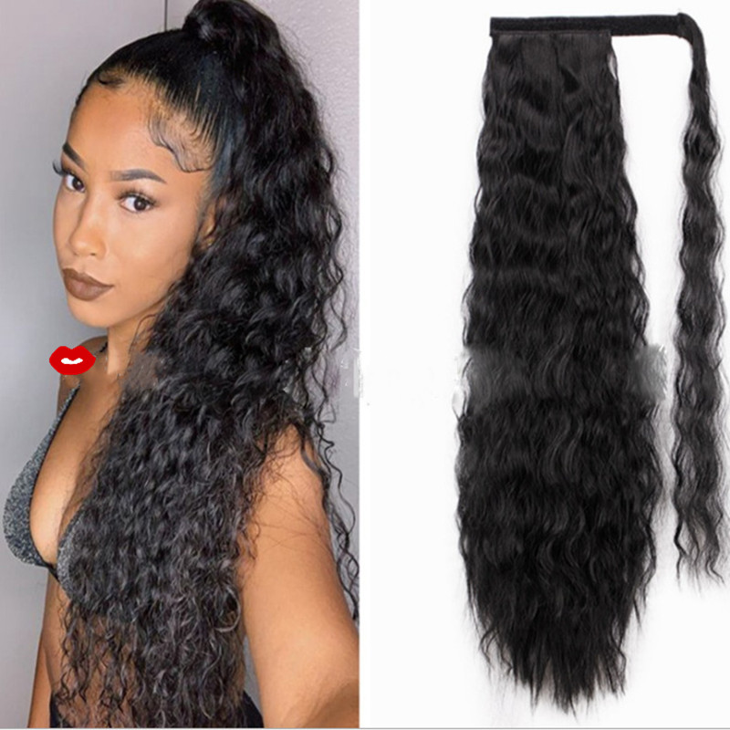2021 New Year Popular Long Curly Women Hair Fluffy Corn Perm Lady Ponytail African Girls Pigtail