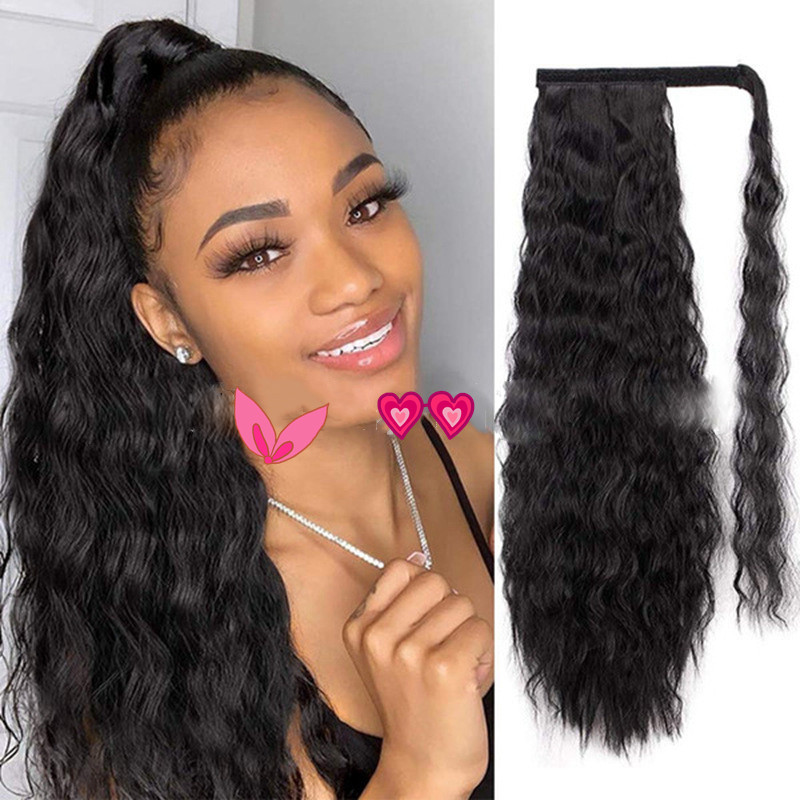 2021 New Year Popular Long Curly Women Hair Fluffy Corn Perm Lady Ponytail African Girls Pigtail
