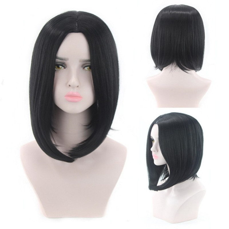 Popular New Year Gift Burst Women's Mid Split Bobo Hair Chemical Fiber Straight Parties Lady Wig Set