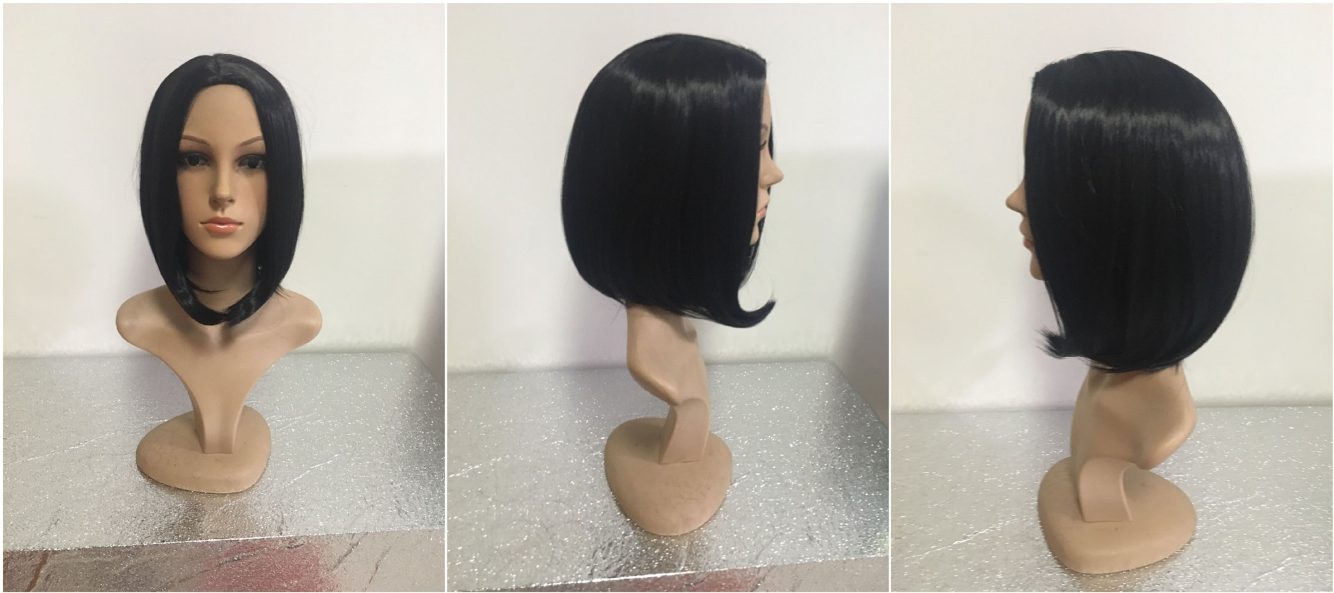 Popular New Year Gift Burst Women's Mid Split Bobo Hair Chemical Fiber Straight Parties Lady Wig Set