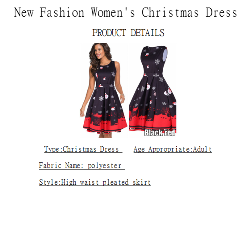New Year Hot Gift Women's Round-Neck Sleeveless Dress Christmas Party Dress Printed Evening Dress