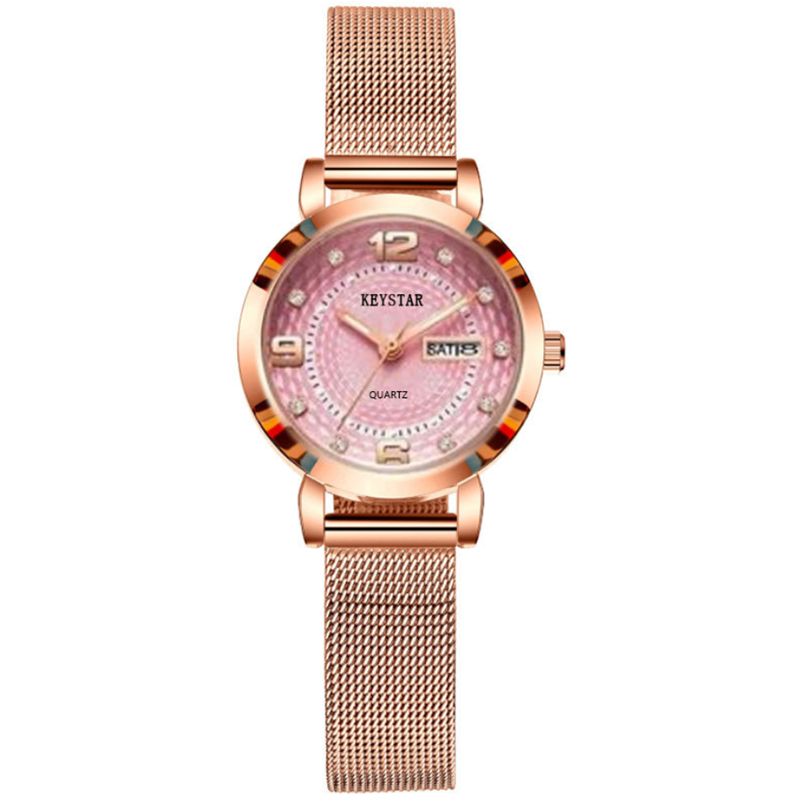 High Level Steel Women Watch Full Automatic Double Calendar Girl Steel Belt Lady Watch New Year Hot Gift Night Light Dual Calendar Non-Mechanical Automatic Fashion Women Watches Friends Birthday Gift