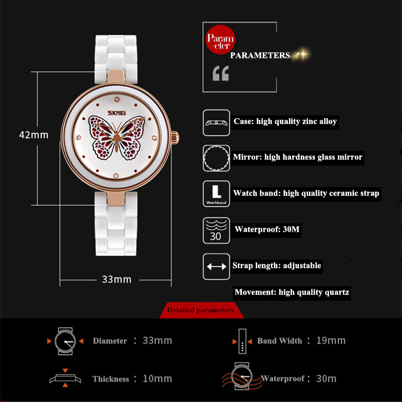 New Year Fashion Waterproof Hollow Out Lady Watch Ceramic Band Girls Students Women Creative Watch