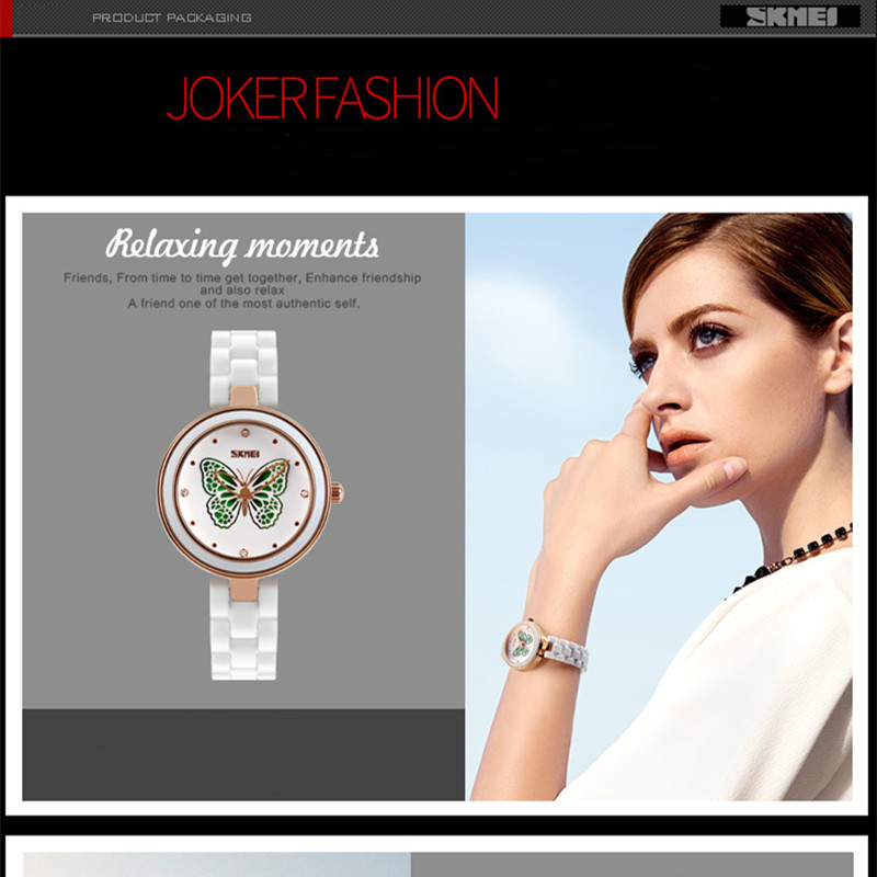 New Year Fashion Waterproof Hollow Out Lady Watch Ceramic Band Girls Students Women Creative Watch