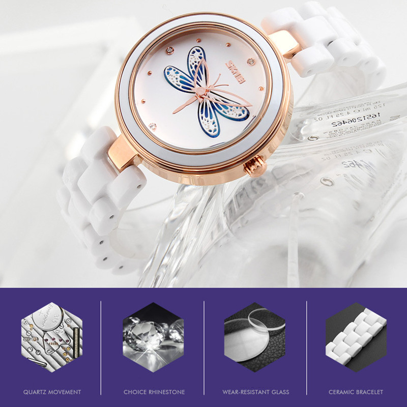 New Year Fashion Waterproof Hollow Out Lady Watch Ceramic Band Girls Students Women Creative Watch