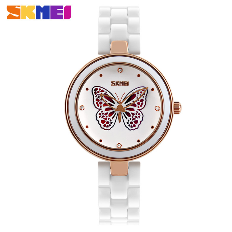 New Year Fashion Waterproof Hollow Out Lady Watch Ceramic Band Girls Students Women Creative Watch