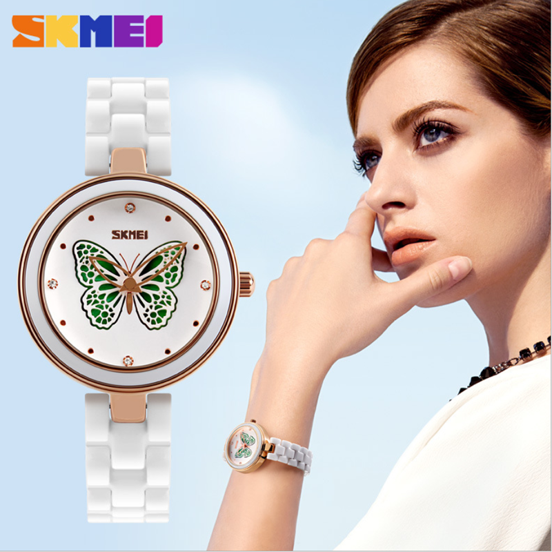 New Year Fashion Waterproof Hollow Out Lady Watch Ceramic Band Girls Students Women Creative Watch