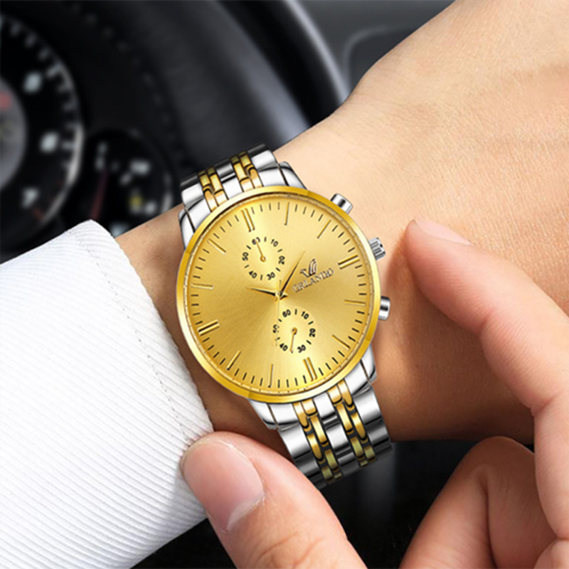 Popular Gift  Top Luxury Business Men Automatic Quartz Watches Full Steel Waterproof Wristwatch