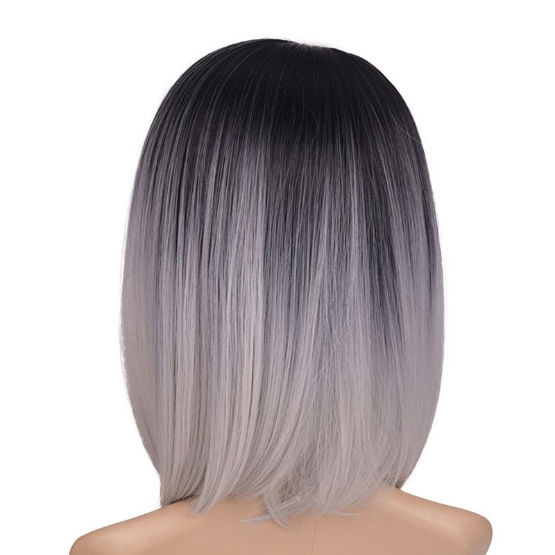 Popular African Women Personality Wigs Split Black Gradient Grey Bobo Short Straight Girls Lady Hair