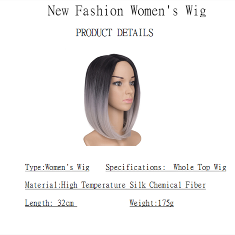 Popular African Women Personality Wigs Split Black Gradient Grey Bobo Short Straight Girls Lady Hair