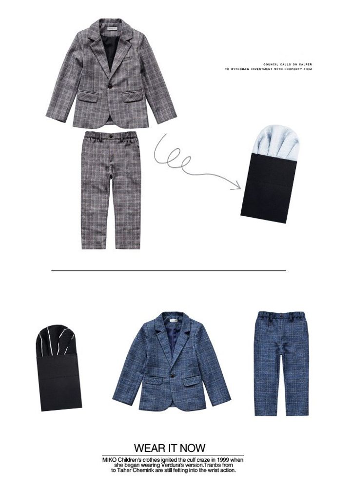 Blazer+Pants 2pcs Kids Child Boys Suits Formal Gentleman Wedding Suit  Children England Style Party