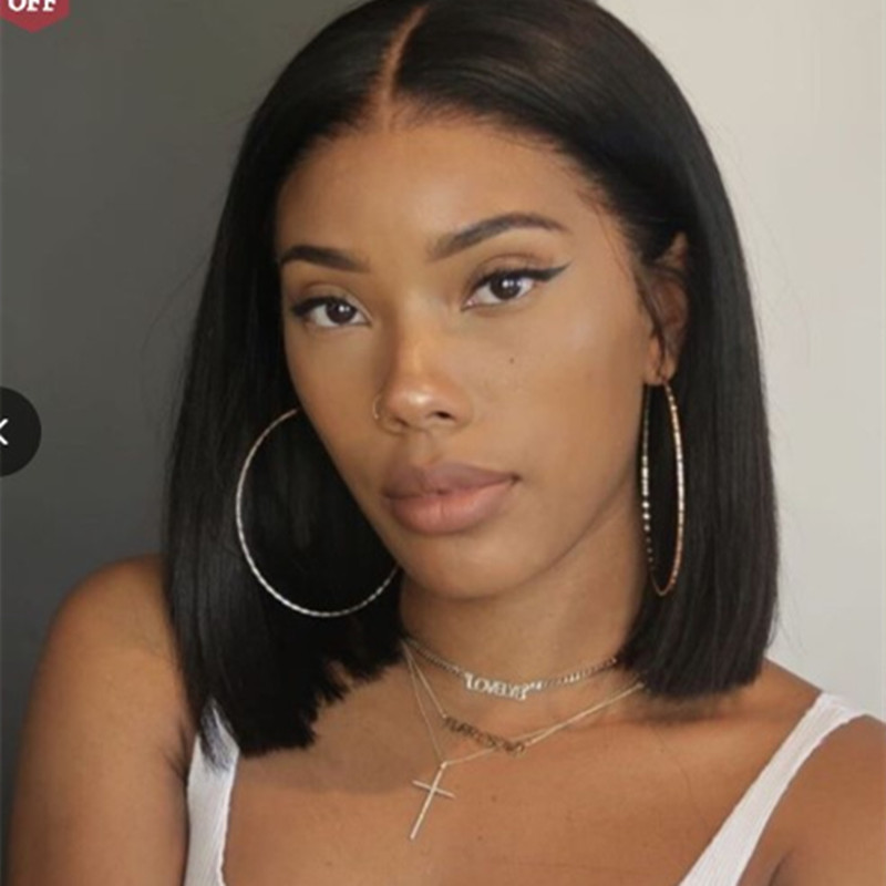 Popular Gift Hot Selling Women&apos;s Nice Wig Bobo Short Straight Hair Black Chemical Fiber Wigs Cover