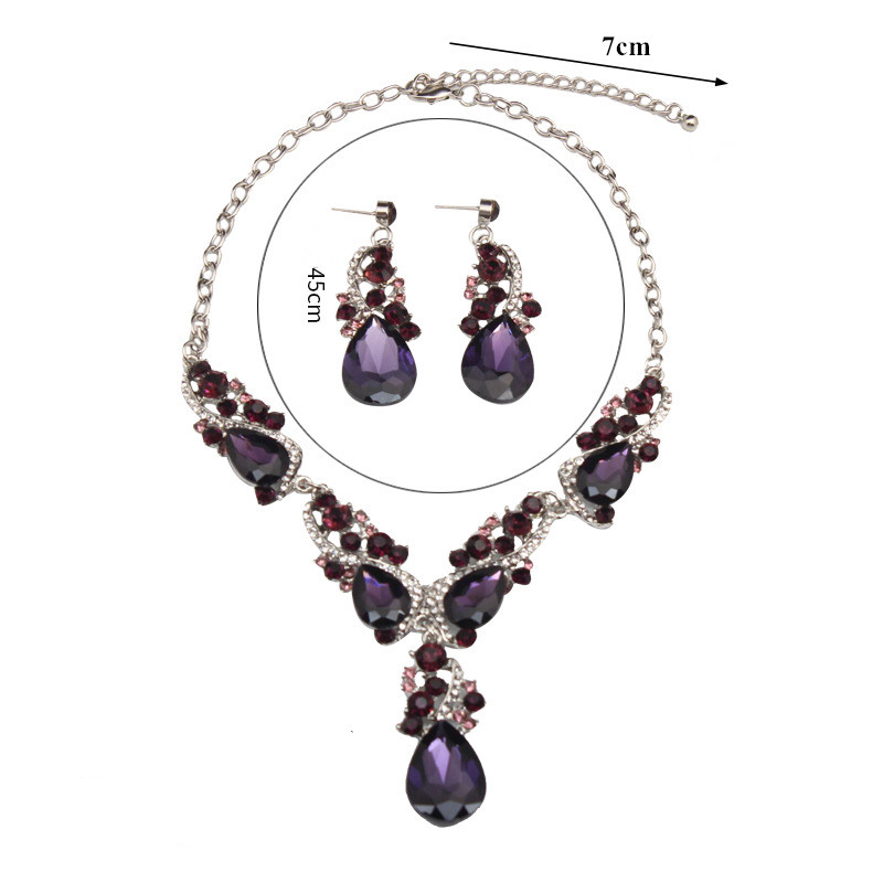 2021 New Fashion Crystal Jewelry Necklace Earring Set European&amp;America Exaggerated Dress Accessories