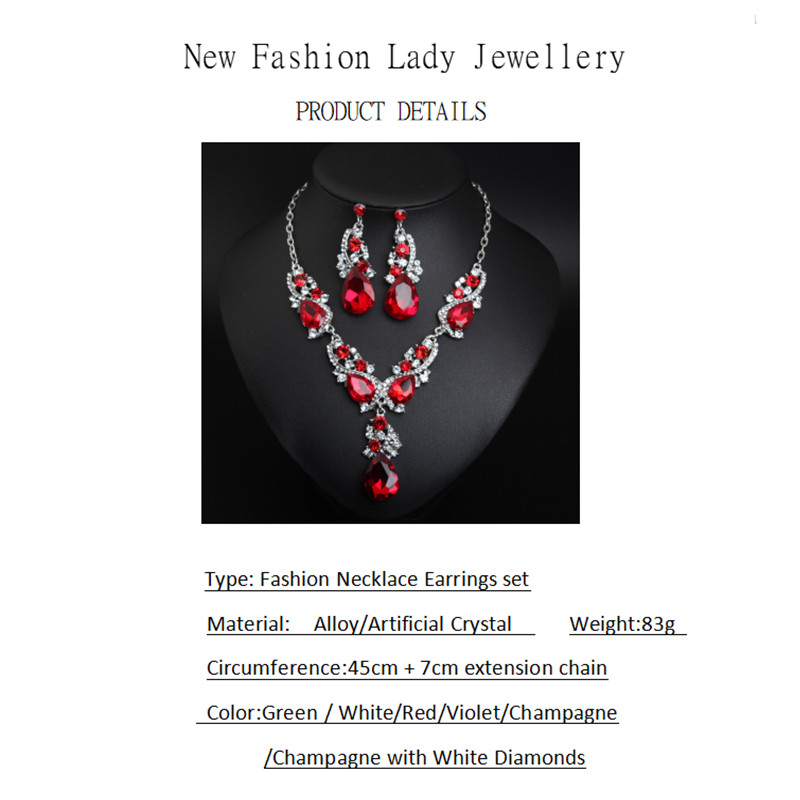 2021 New Fashion Crystal Jewelry Necklace Earring Set European&amp;America Exaggerated Dress Accessories