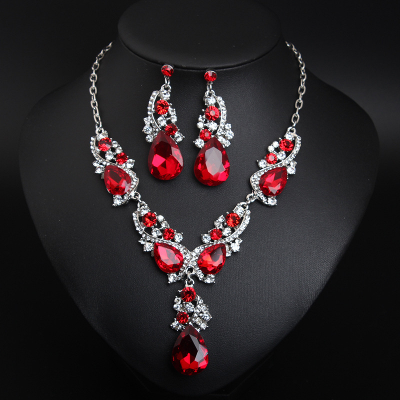 2021 New Fashion Crystal Jewelry Necklace Earring Set European&amp;America Exaggerated Dress Accessories
