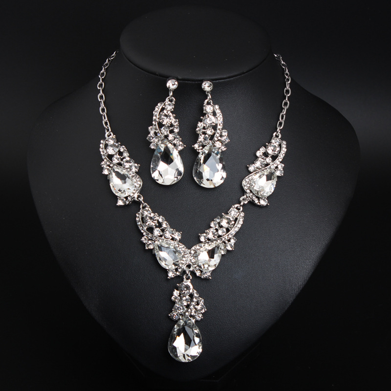 2021 New Fashion Crystal Jewelry Necklace Earring Set European&amp;America Exaggerated Dress Accessories
