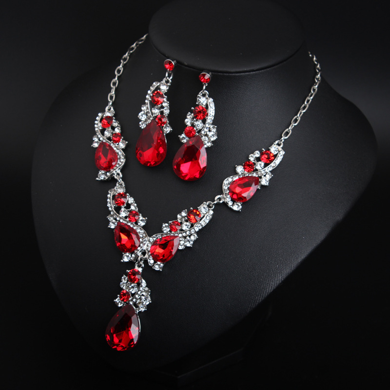 2021 New Fashion Crystal Jewelry Necklace Earring Set European&amp;America Exaggerated Dress Accessories