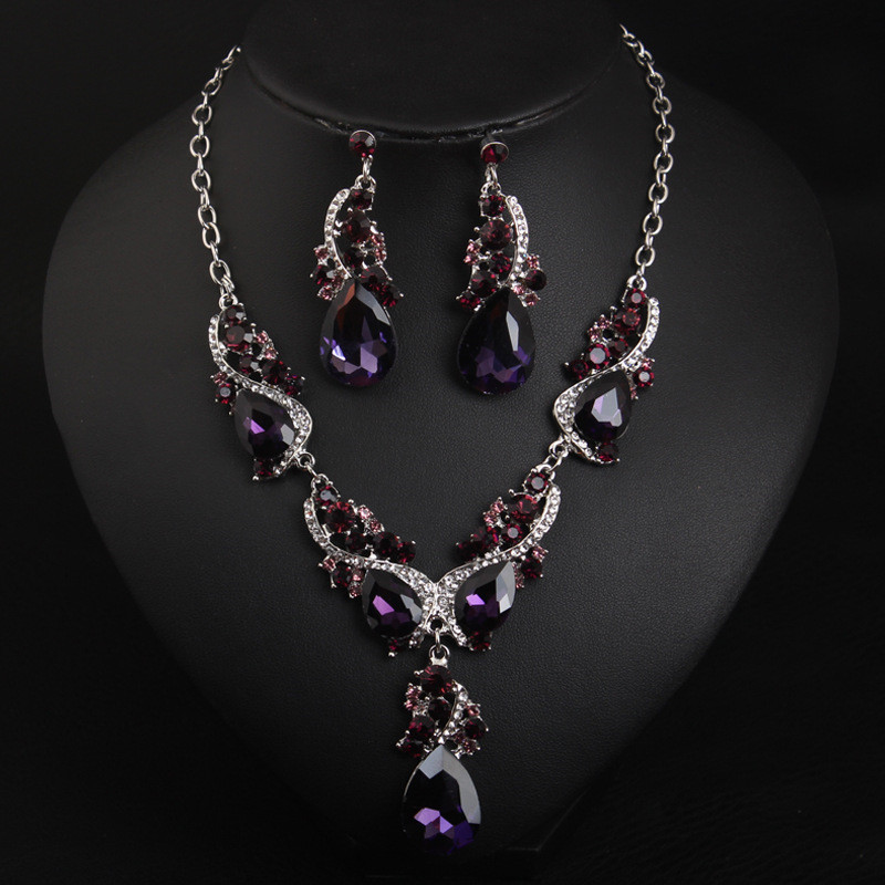 2021 New Fashion Crystal Jewelry Necklace Earring Set European&amp;America Exaggerated Dress Accessories