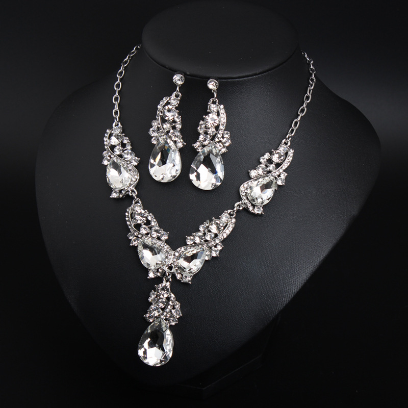 2021 New Fashion Crystal Jewelry Necklace Earring Set European&amp;America Exaggerated Dress Accessories