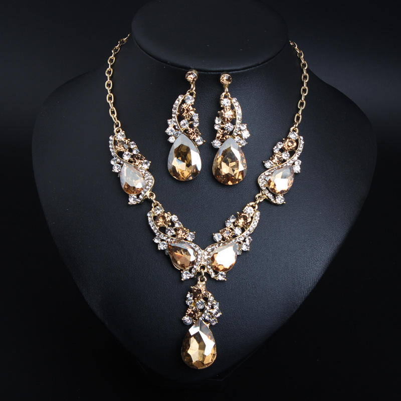 2021 New Fashion Crystal Jewelry Necklace Earring Set European&amp;America Exaggerated Dress Accessories
