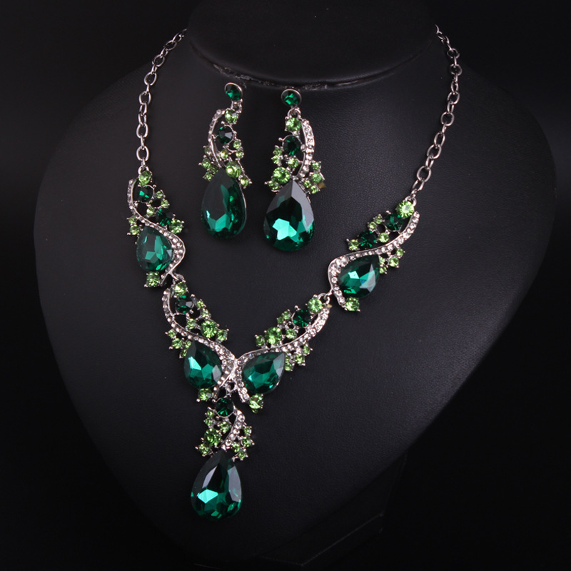 2021 New Fashion Crystal Jewelry Necklace Earring Set European&amp;America Exaggerated Dress Accessories
