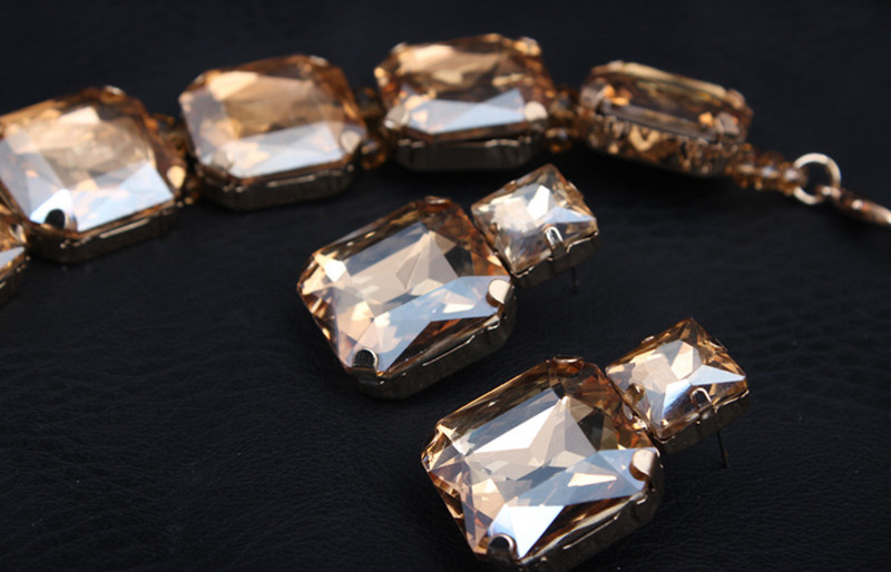 European&amp;American Exaggerated Crystal Necklace Earring Suit Female Fashion Brand Accessories