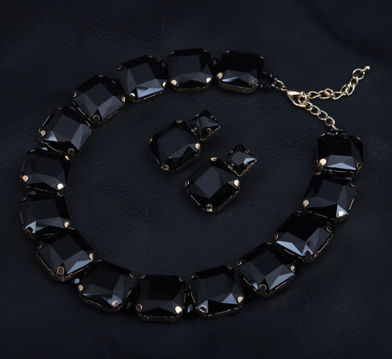 European&amp;American Exaggerated Crystal Necklace Earring Suit Female Fashion Brand Accessories