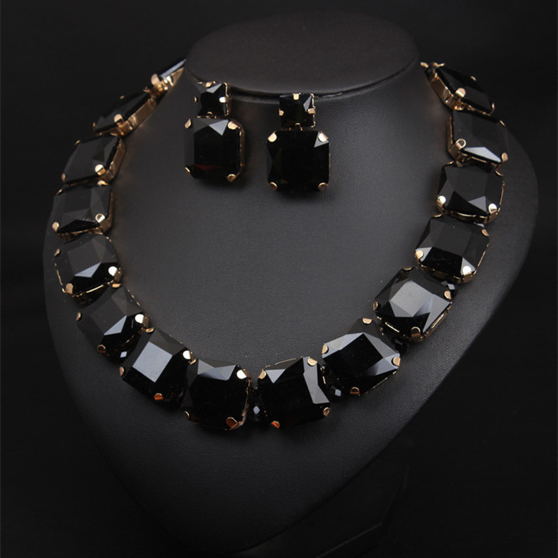 European&amp;American Exaggerated Crystal Necklace Earring Suit Female Fashion Brand Accessories