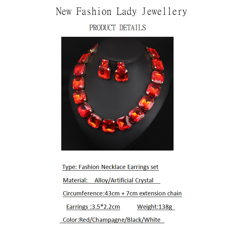 European&amp;American Exaggerated Crystal Necklace Earring Suit Female Fashion Brand Accessories