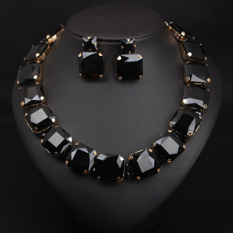 European&amp;American Exaggerated Crystal Necklace Earring Suit Female Fashion Brand Accessories