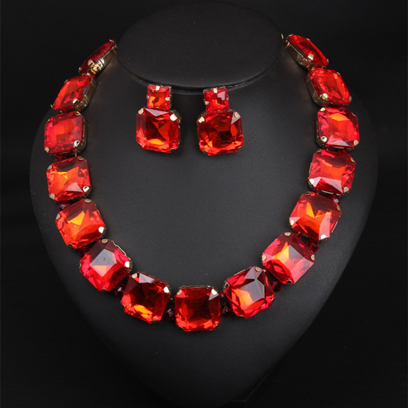 European&amp;American Exaggerated Crystal Necklace Earring Suit Female Fashion Brand Accessories