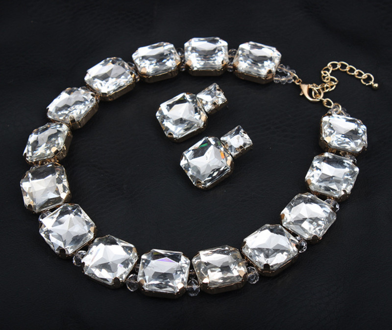 European&amp;American Exaggerated Crystal Necklace Earring Suit Female Fashion Brand Accessories