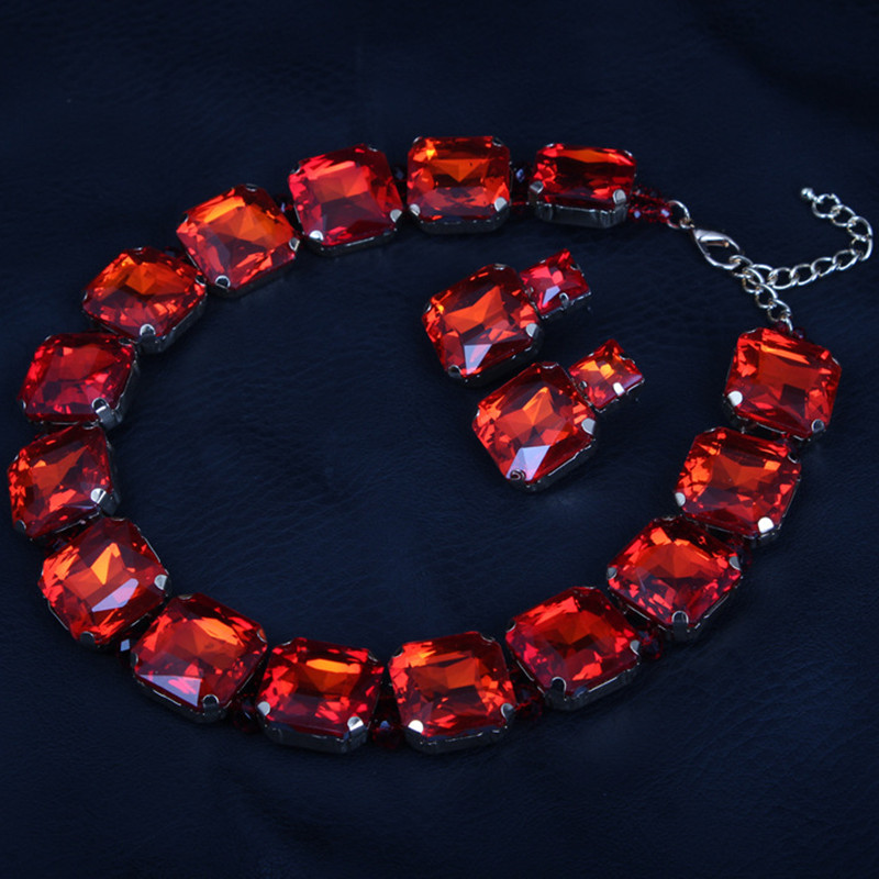 European&amp;American Exaggerated Crystal Necklace Earring Suit Female Fashion Brand Accessories