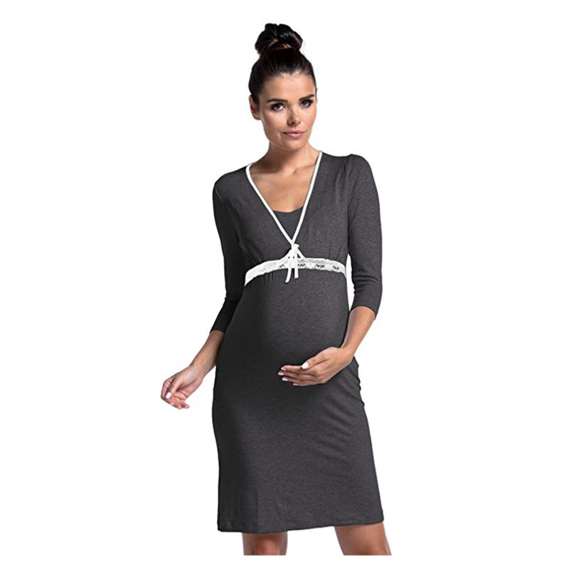 European American Fashion Lace Stitching Maternity Dress Multifunction Nursing Pregnant Women Skirt