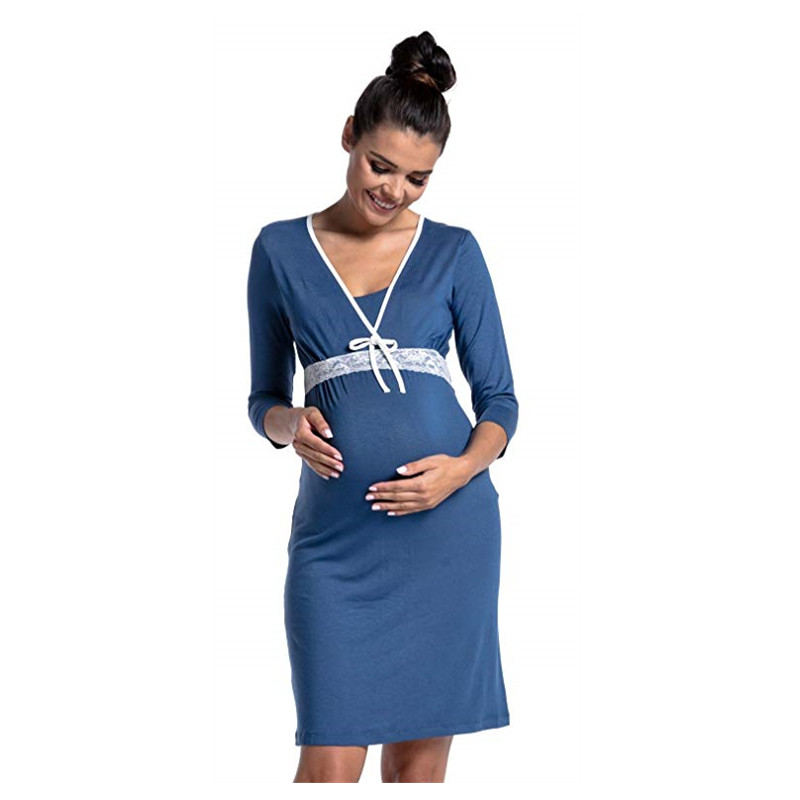 European American Fashion Lace Stitching Maternity Dress Multifunction Nursing Pregnant Women Skirt