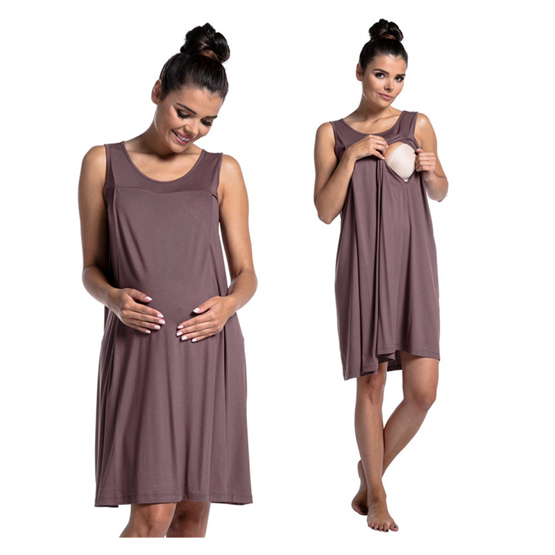 Hot Sell Maternity Cotton Pajamas Solid Color Breast Feeding Lady Dress Pregnant Women Skirt