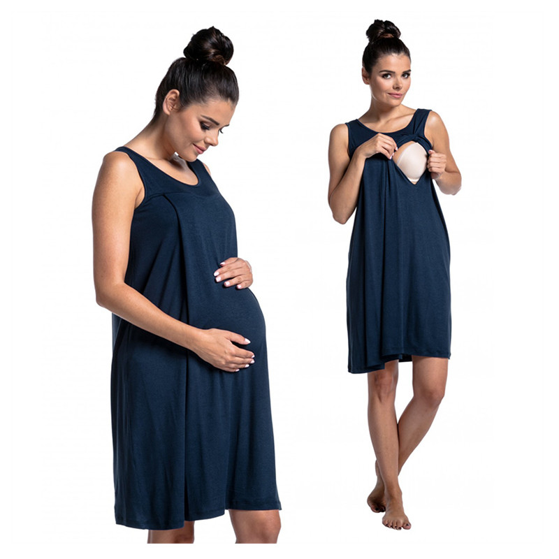 Hot Sell Maternity Cotton Pajamas Solid Color Breast Feeding Lady Dress Pregnant Women Skirt