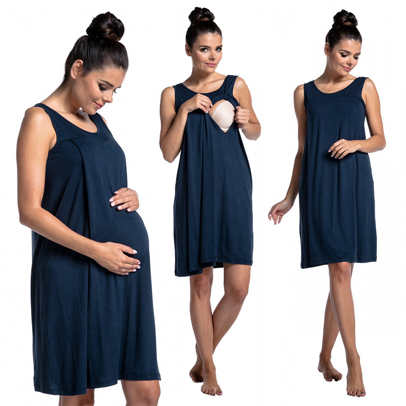 Hot Sell Maternity Cotton Pajamas Solid Color Breast Feeding Lady Dress Pregnant Women Skirt