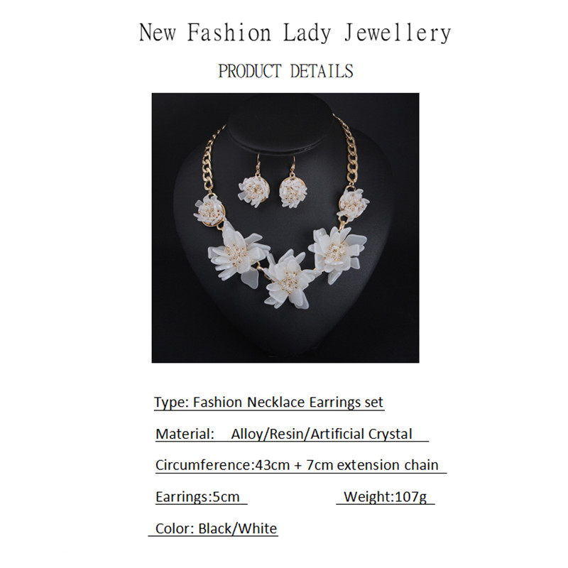 New Fashion Handmade Resin Flower Necklace Earring Set Clavicle Chain Temperament Female Accessories