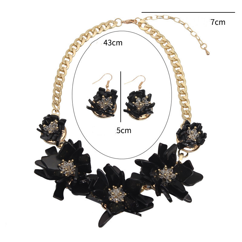 New Fashion Handmade Resin Flower Necklace Earring Set Clavicle Chain Temperament Female Accessories