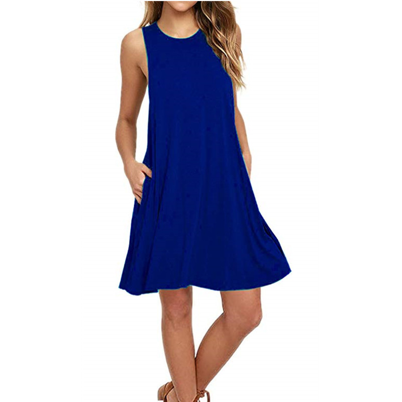 European&amp;American Popular Women's Sleeveless Loose Dress Pocket Vest Solid Color Large Lady Skirt