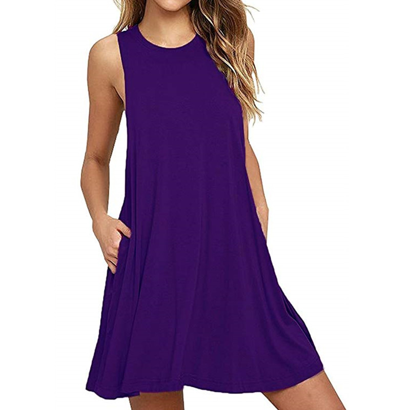 European&amp;American Popular Women's Sleeveless Loose Dress Pocket Vest Solid Color Large Lady Skirt