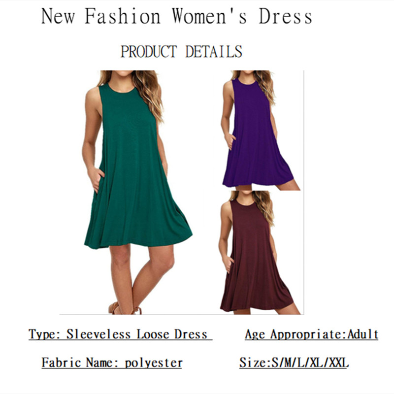 European&amp;American Popular Women's Sleeveless Loose Dress Pocket Vest Solid Color Large Lady Skirt