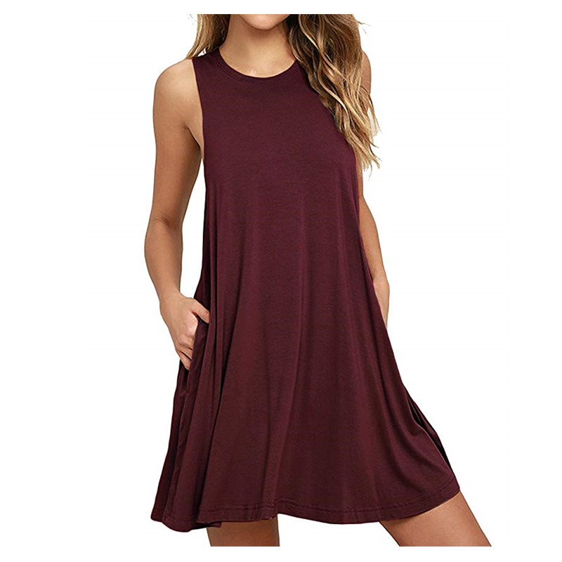 European&amp;American Popular Women's Sleeveless Loose Dress Pocket Vest Solid Color Large Lady Skirt