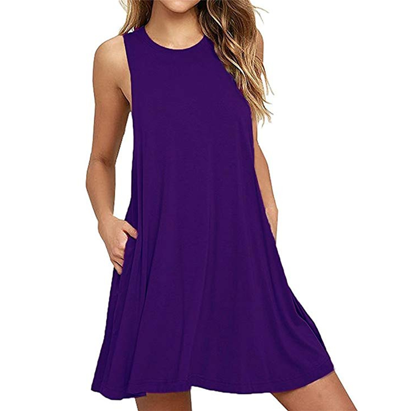 European&amp;American Popular Women's Sleeveless Loose Dress Pocket Vest Solid Color Large Lady Skirt
