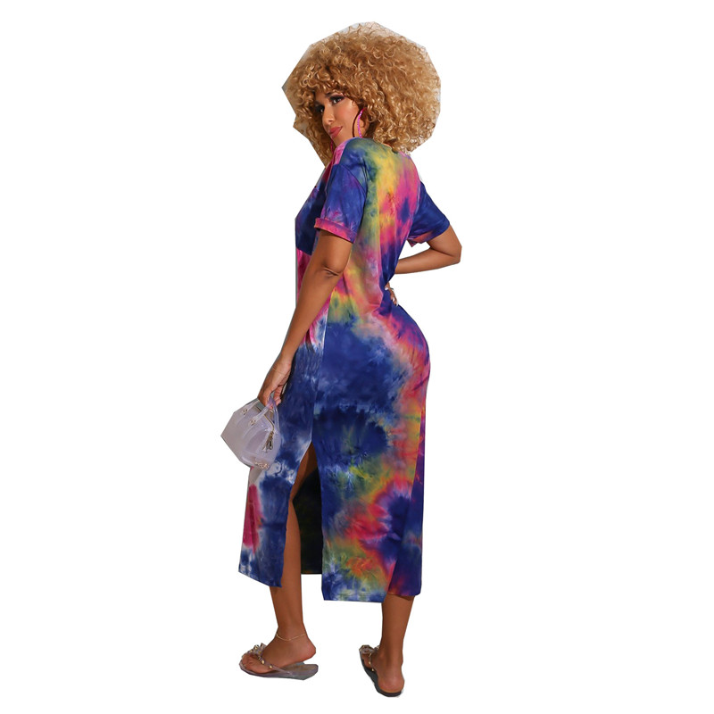 New Style European&amp;American Women&apos;s Dress Tie Dye Printed Long Skirt Short sleeve T-shirt Lady skirt