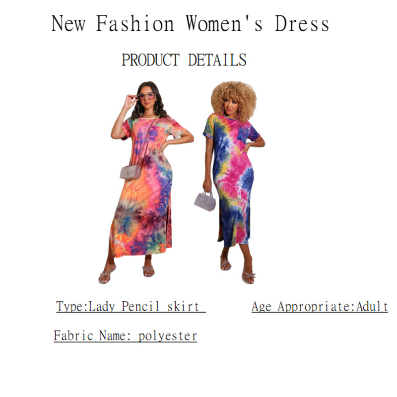 New Style European&amp;American Women&apos;s Dress Tie Dye Printed Long Skirt Short sleeve T-shirt Lady skirt